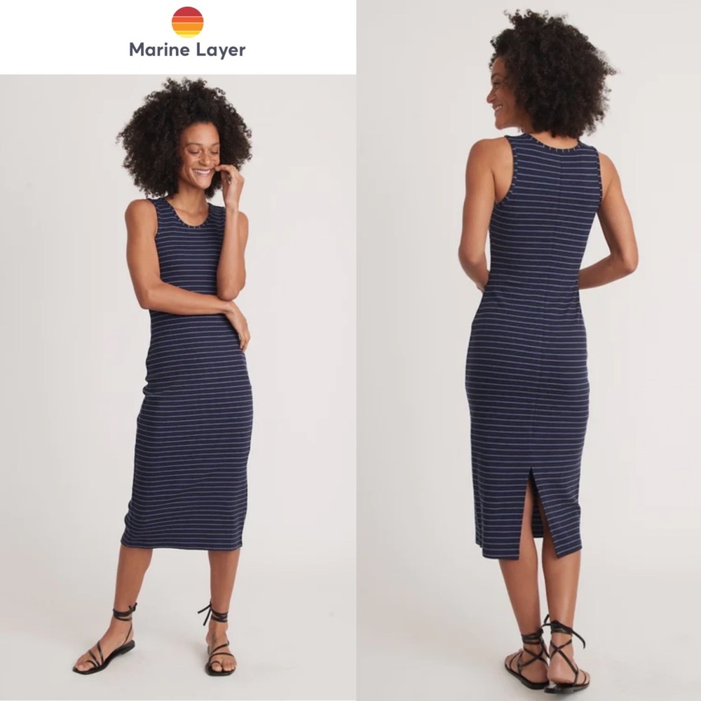 Marine Layer Lexi Rib Daytime Midi Dress M Blue Ice